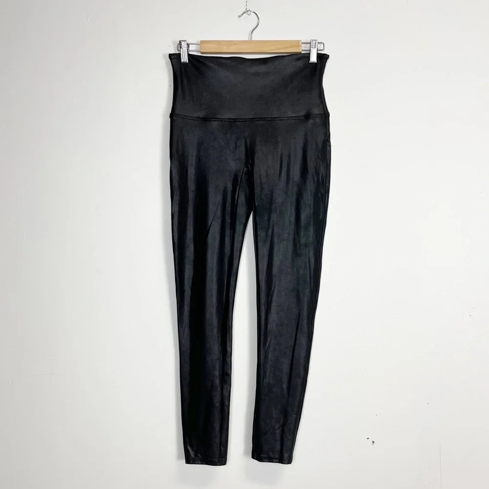 Spanx Leggings Womens XL Black Faux Leather Pull On Pants Stretch
